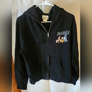 Disney Parks Graphic Eiffel Tower Black Hoodie Zip Pockets Ladies Size L